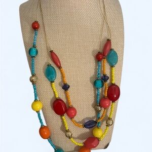 🦖 5 for $20 | Vibrant Beaded Necklace with Red, Yellow, and Blue Accents